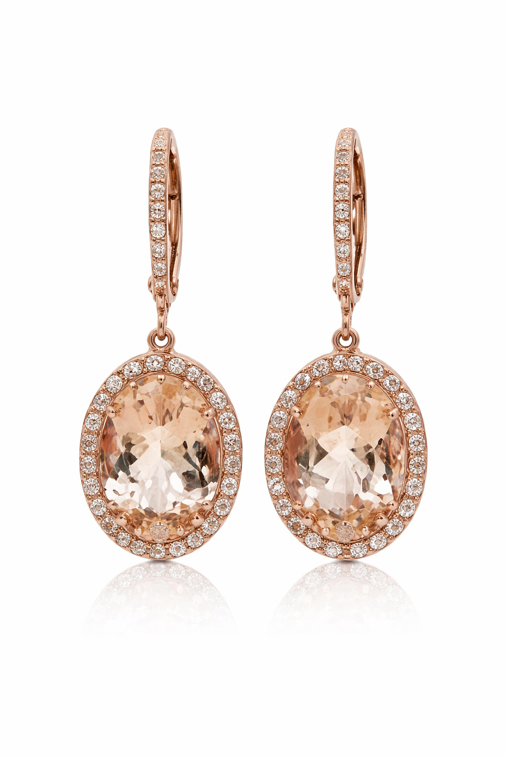 Rose Gold Plated Morganite Lever Back Drop Earring