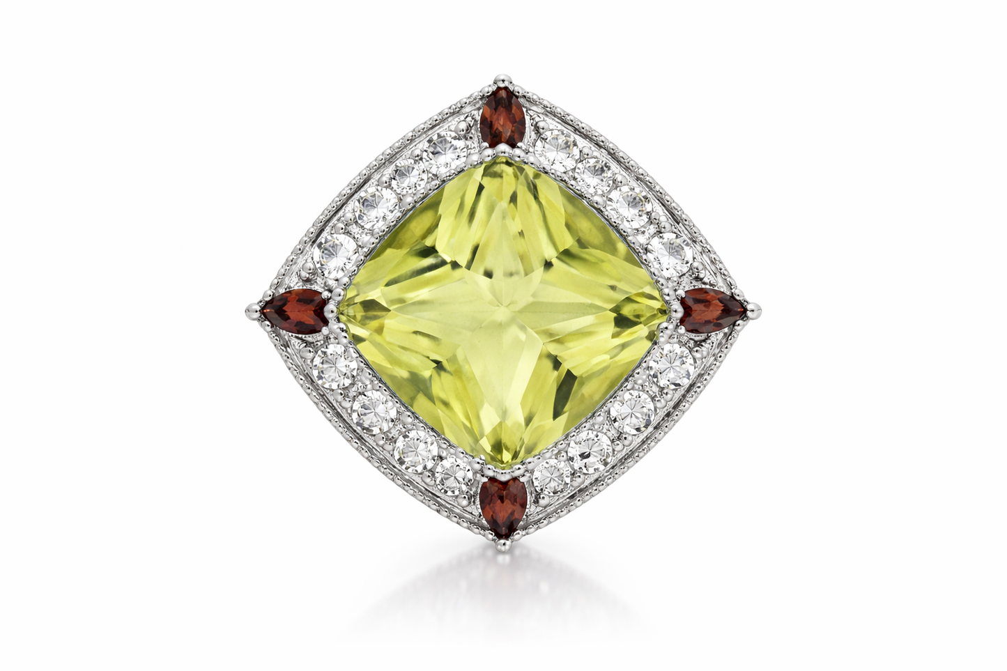 925 Lemon Quartz - Garnet - White Topaz Ring - 10DOT50 cts
