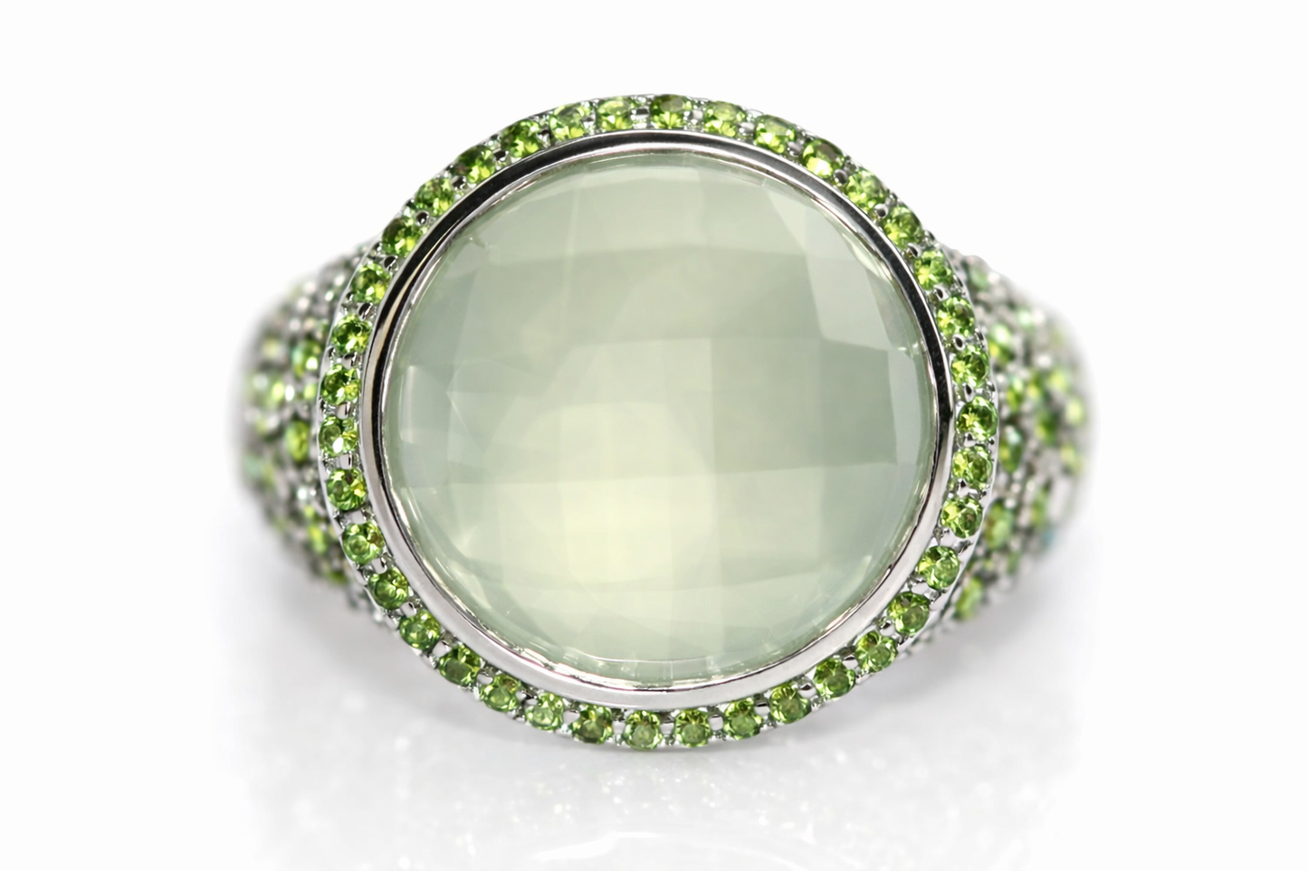 Prehnite - Chrome Diopside - Silver Ring
