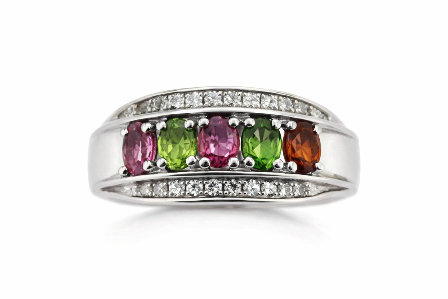 DOT925 Sterling Silver - Multicolor Tourmaline Ring - White Topaz DOT