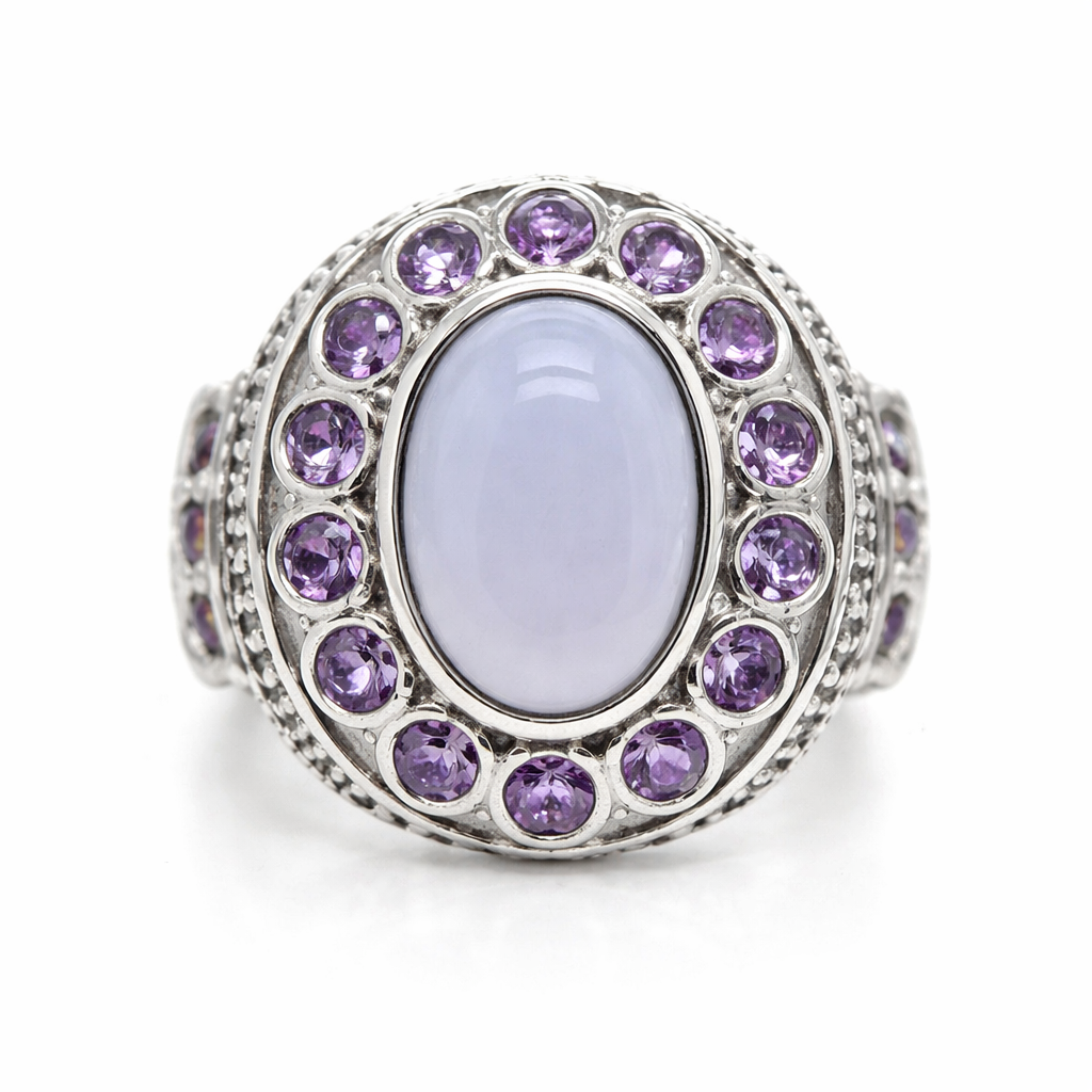 Amethyst- Blue Chalcedony - White Topaz Ring