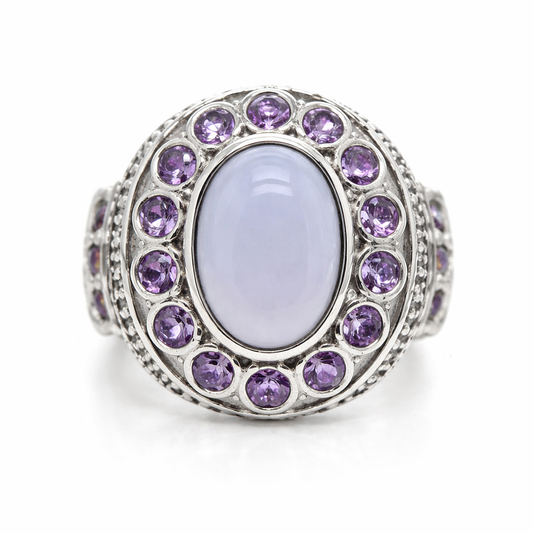 Amethyst- Blue Chalcedony - White Topaz Ring