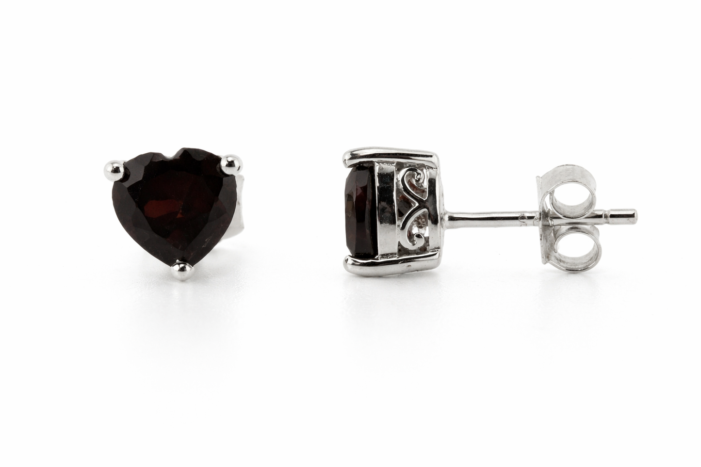 Heart-Shaped Garnet Heavy Push Back Stud Earring