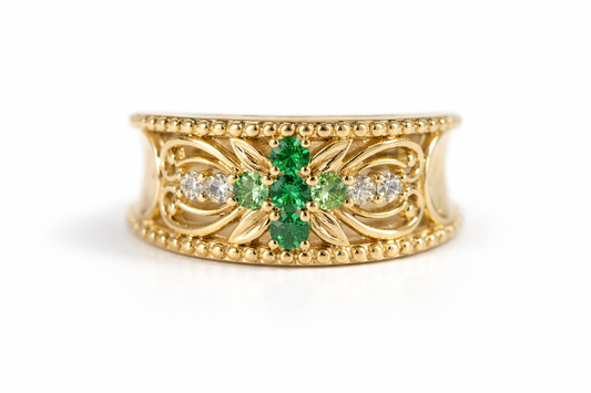 Tsavorite - Color Change Garnet - yellow gold plated ring