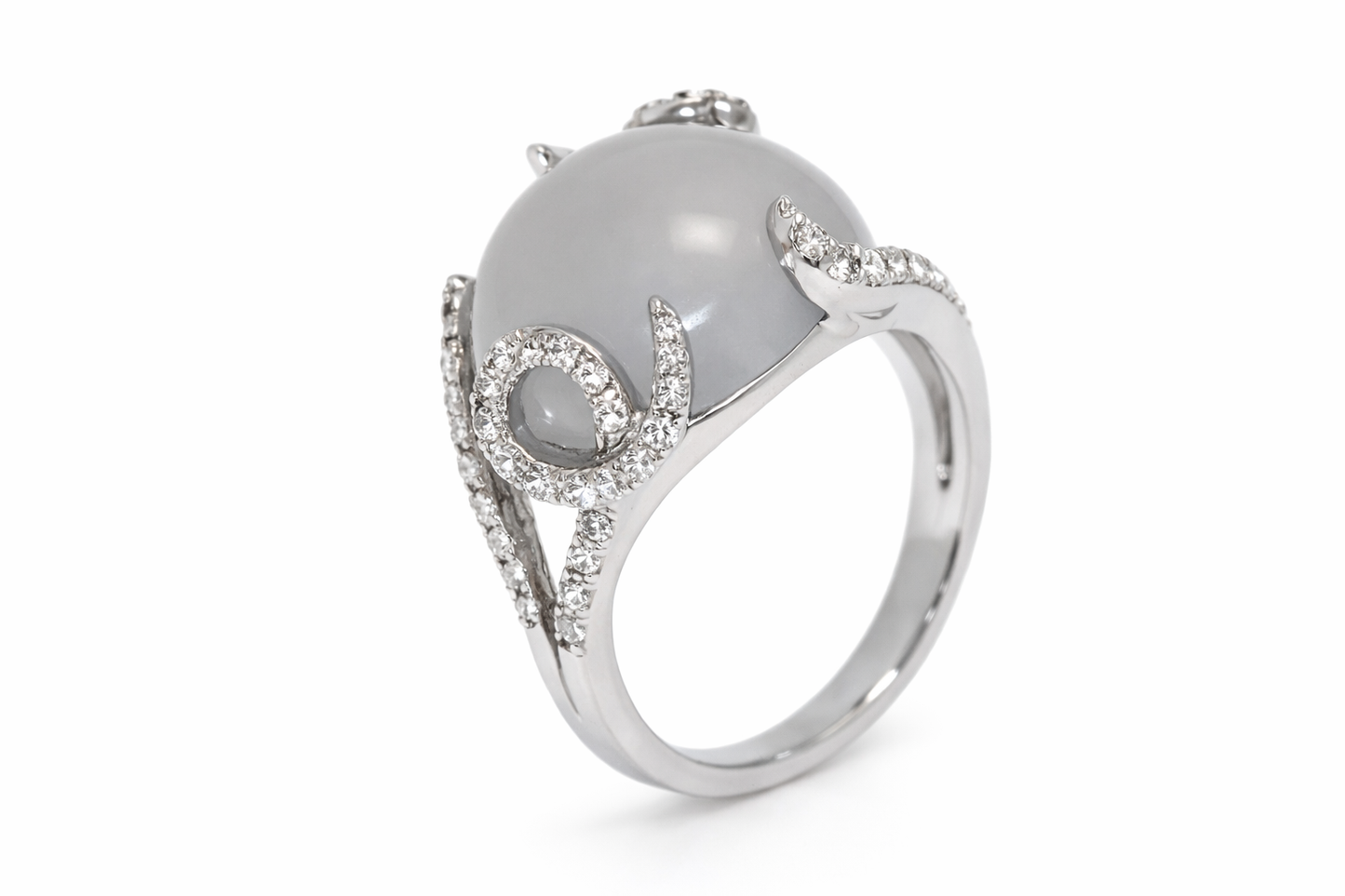 925 Blue Chalcedony - White Topaz Ring - 1DOT41 cts