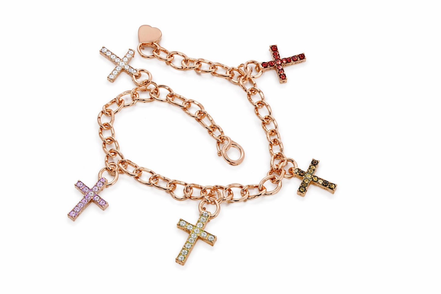 925 Rose Vermeil Gemstone Cross Bracelet - 1DOT50 cts