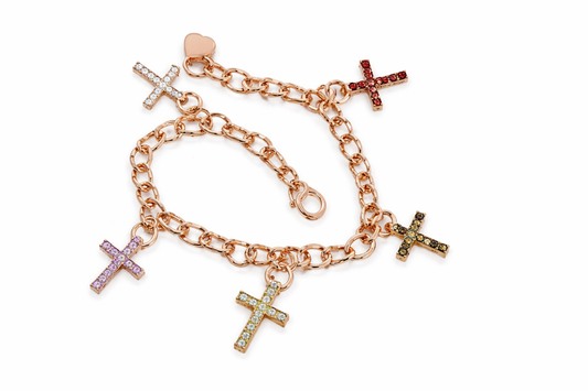 925 Rose Vermeil Gemstone Cross Bracelet - 1DOT50 cts