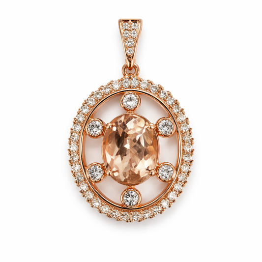 Morganite - White Sapphire - Rose Gold Plated Pendant
