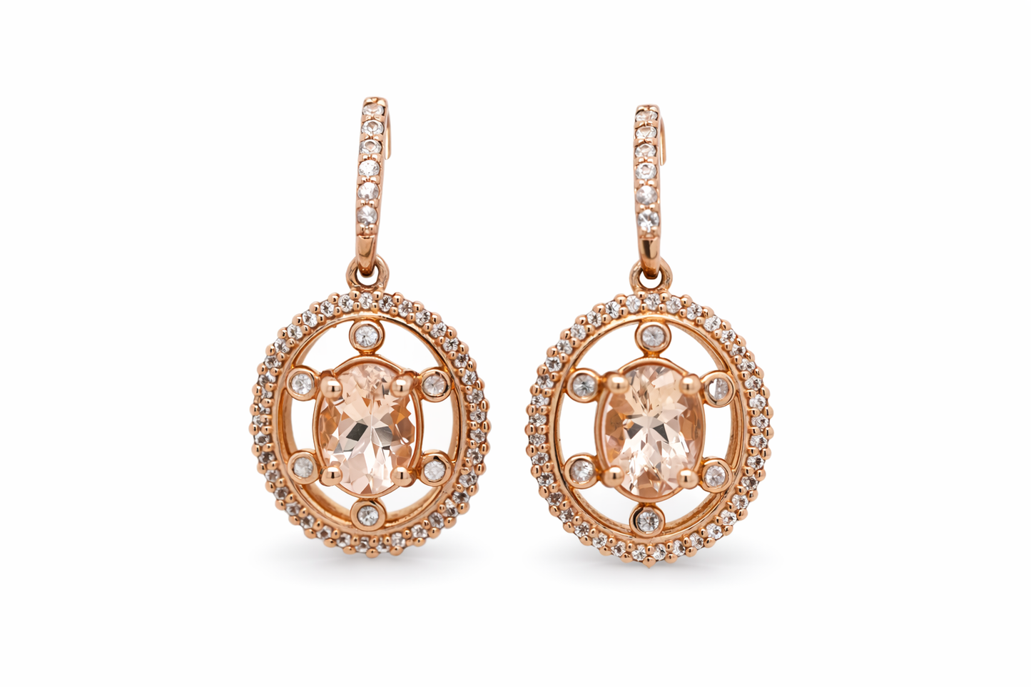 Rose Gold Plated Morganite - Sapphire Stud Earring