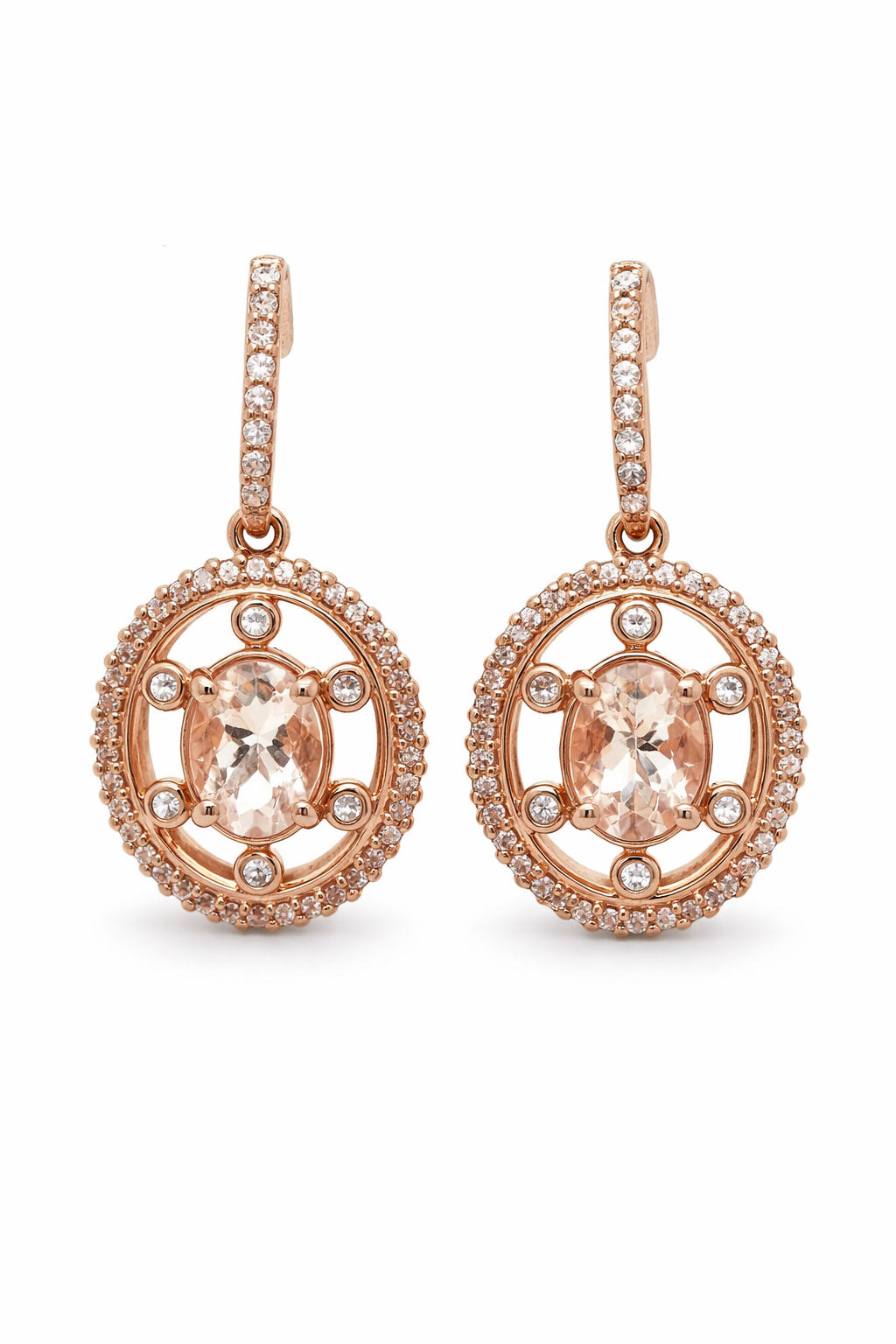 Rose Gold Plated Morganite - Sapphire Stud Earring