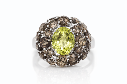 Smoky Topaz- Oro Verde- White Topaz Ring
