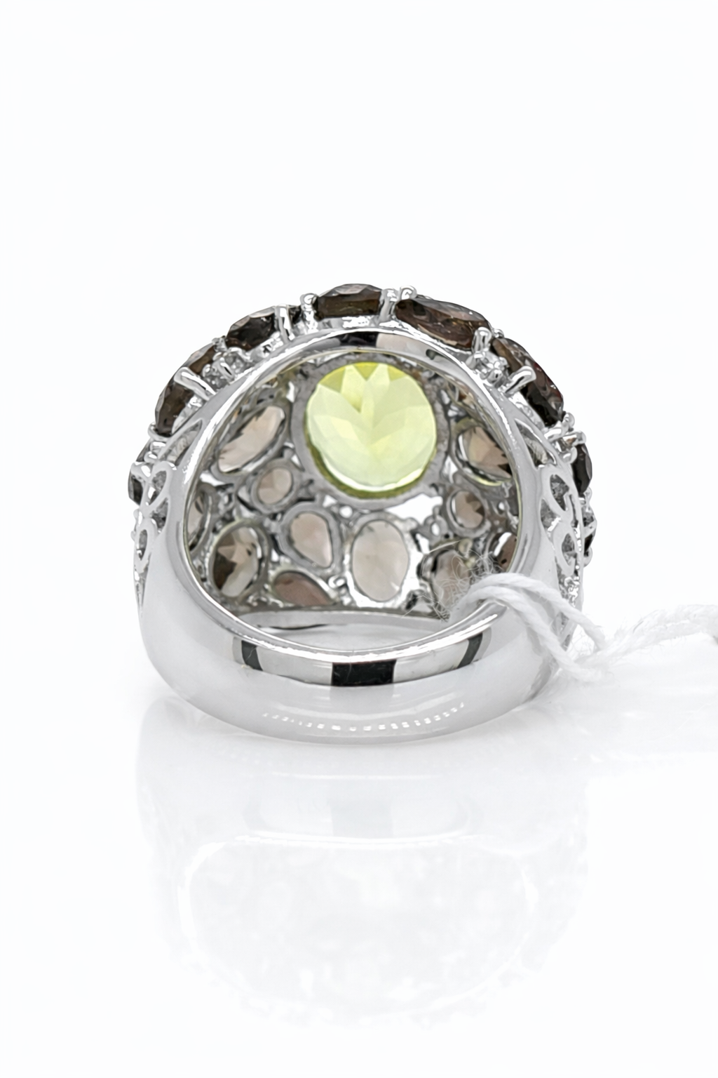 Smoky Topaz- Oro Verde- White Topaz Ring