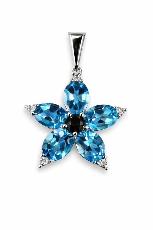 Blue Topaz - Chrome Diopside 925 Silver Pendent