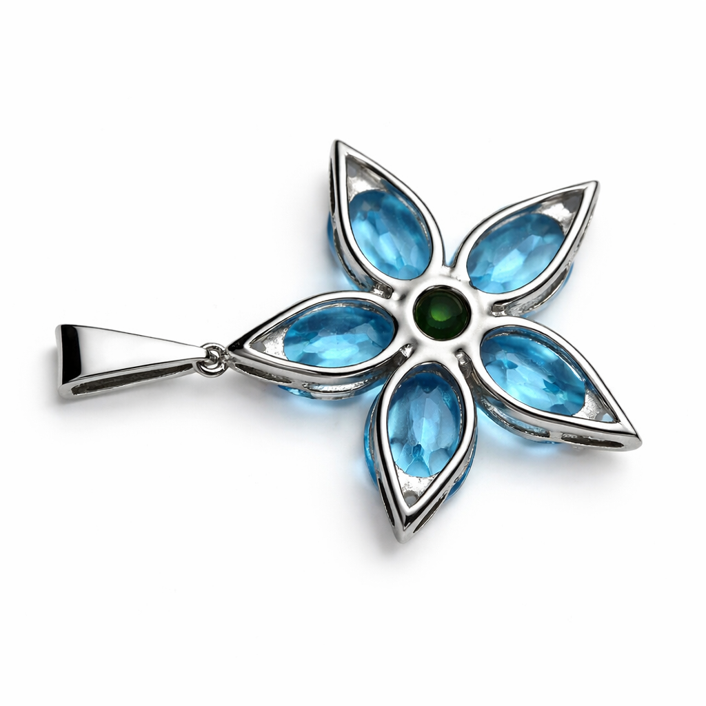 Blue Topaz - Chrome Diopside 925 Silver Pendent