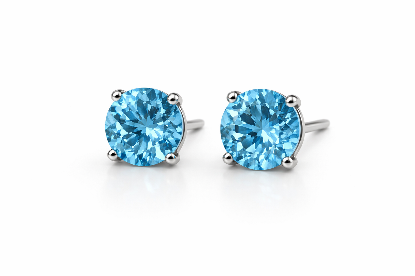 ELEGANT 14K AQUAMARINE ROUND STUD EARRING 8MM, 3DOT41 CTS