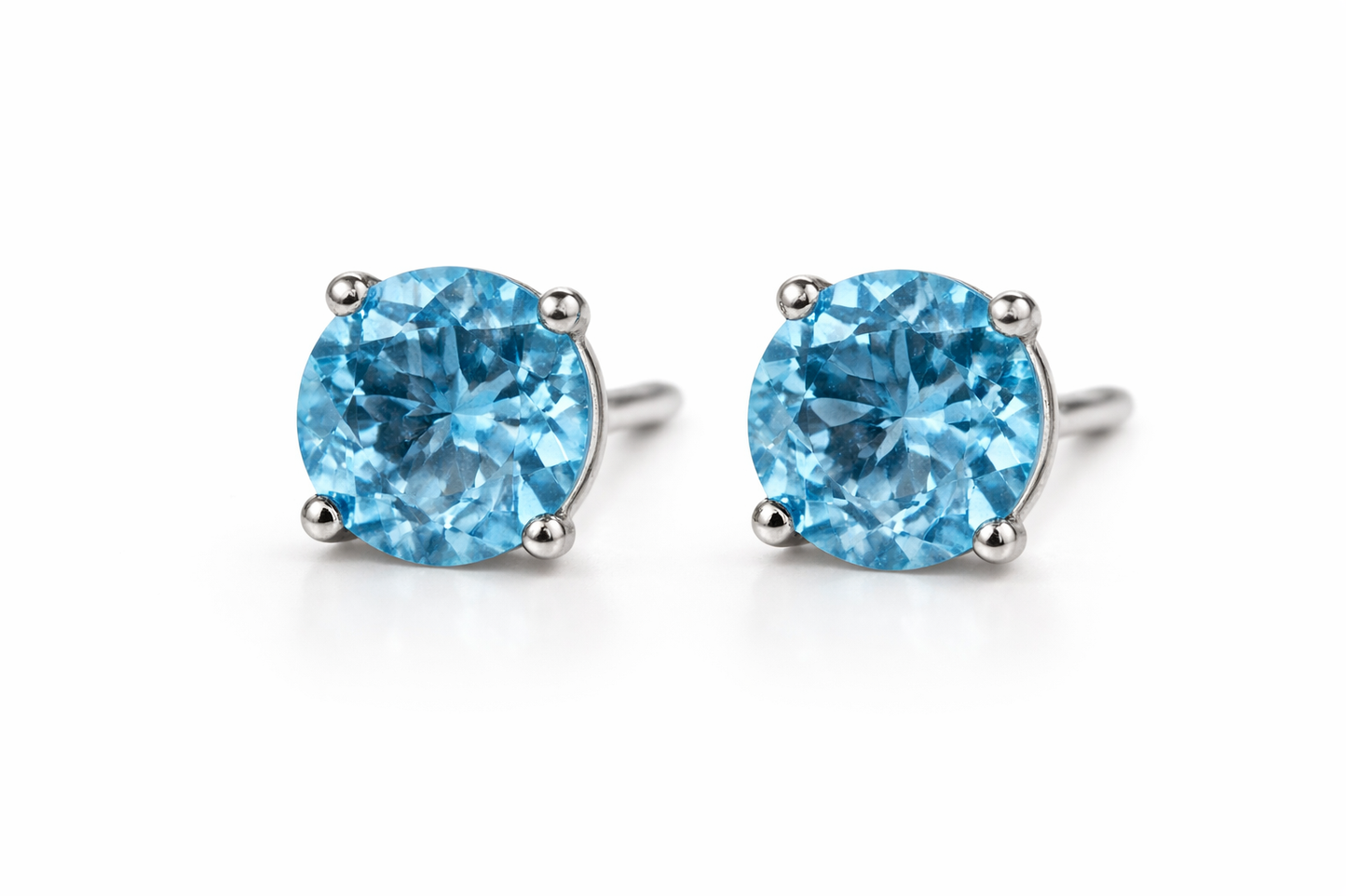 ELEGANT 14K AQUAMARINE ROUND STUD EARRING 8MM, 3DOT41 CTS