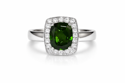 Chrome Diopside - White Sapphire Ring