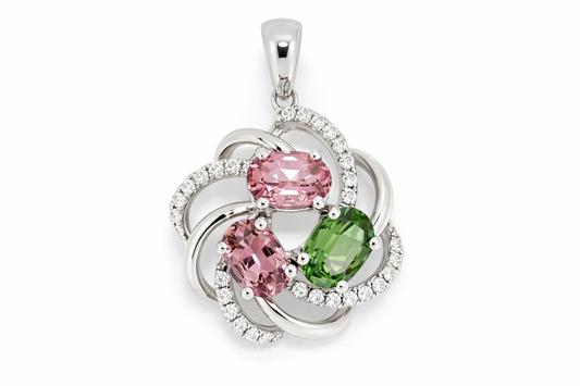 925 Multicolor Tourmaline - White Topaz Pendant - 2DOT70 cts