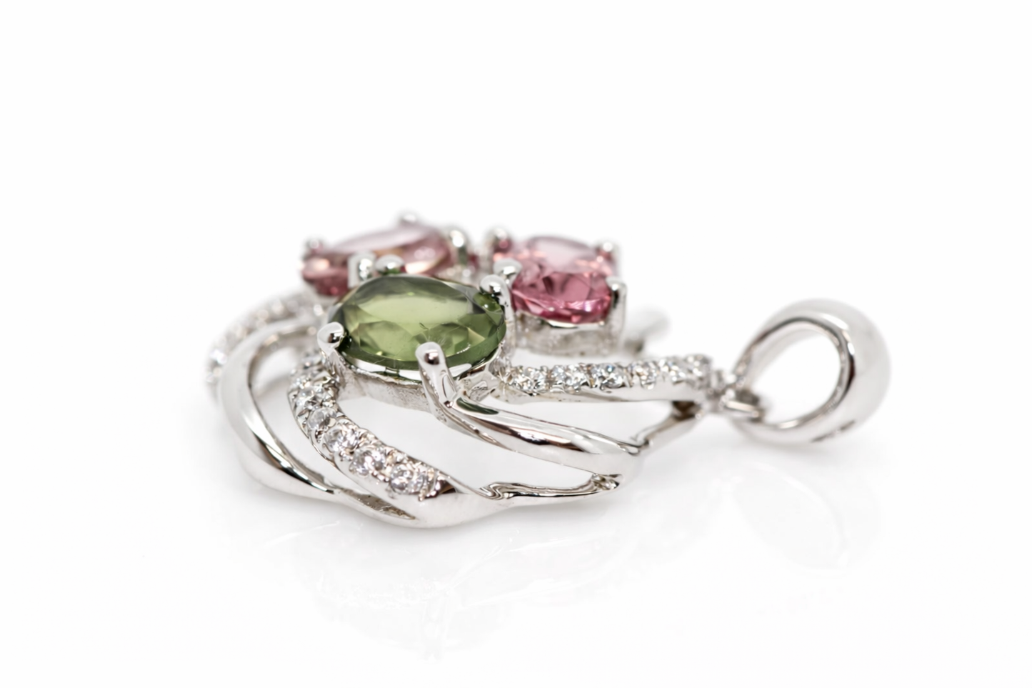 925 Multicolor Tourmaline - White Topaz Pendant - 2.70 cts