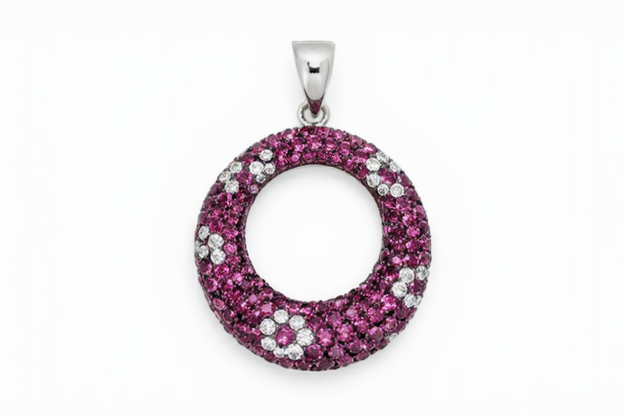 925 Sterling Silver Synthetic Ruby / White Topaz Pendant ( 2.32 cts)