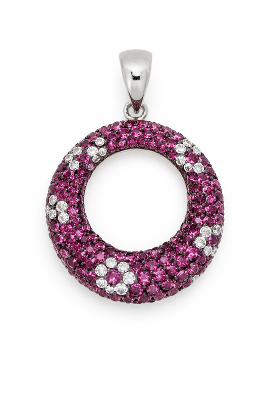925 Sterling Silver Synthetic Ruby / White Topaz Pendant ( 2.32 cts)