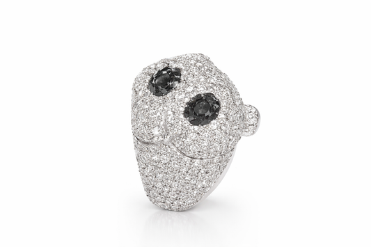 925 Black Spinel - White Topaz Panda Bear Ring -6DOT11 cts