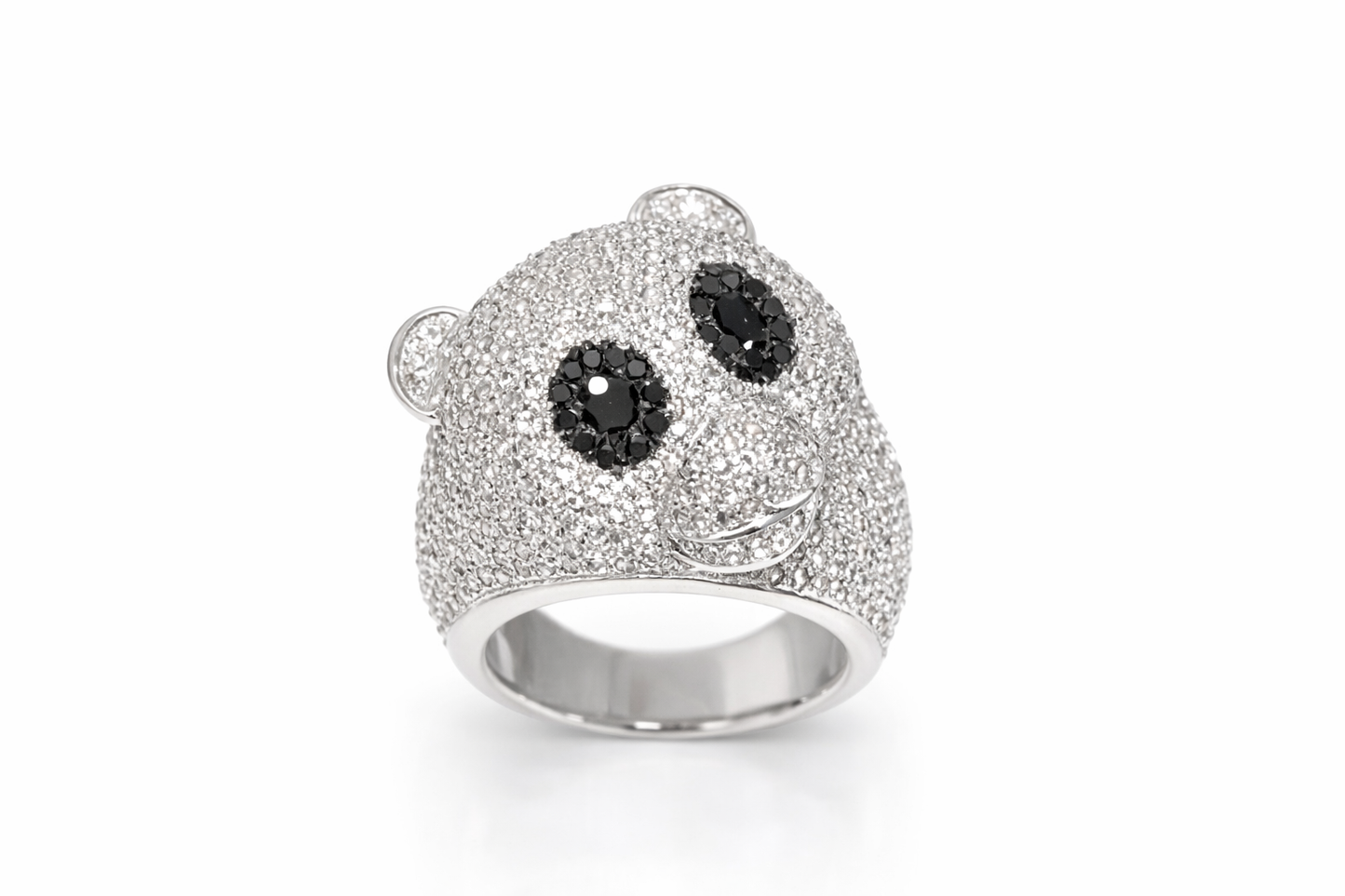 925 Black Spinel - White Topaz Panda Bear Ring -6DOT11 cts