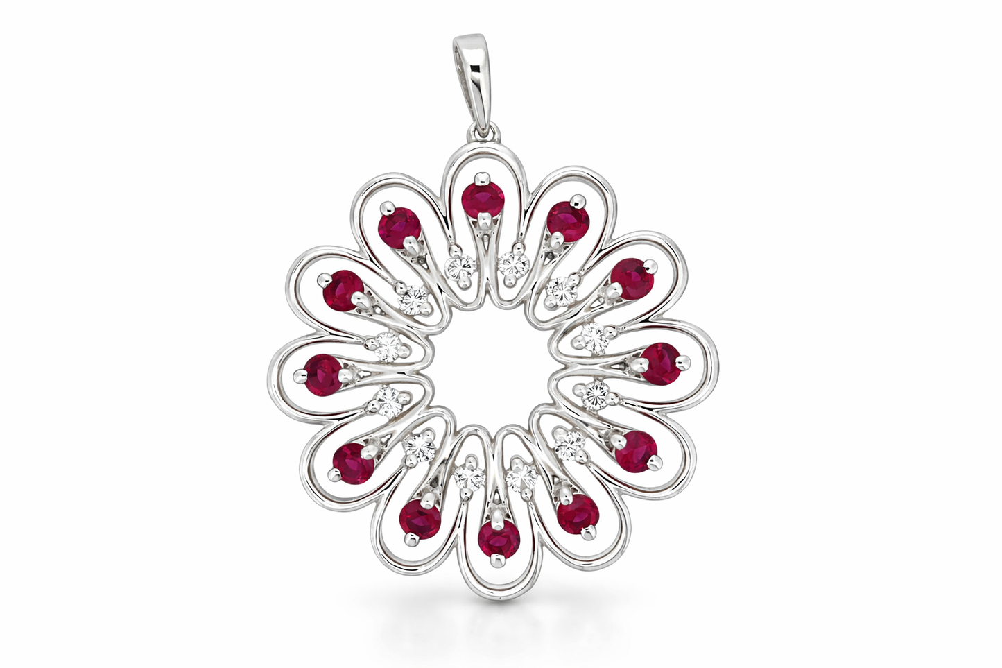 925 Sterling Silver Synthetic Ruby w-White Topaz Pendant- 3.00 cts
