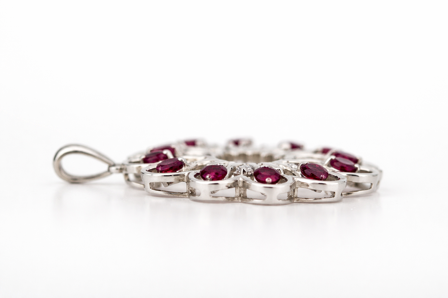 925 Sterling Silver Synthetic Ruby w-White Topaz Pendant- 3.00 cts