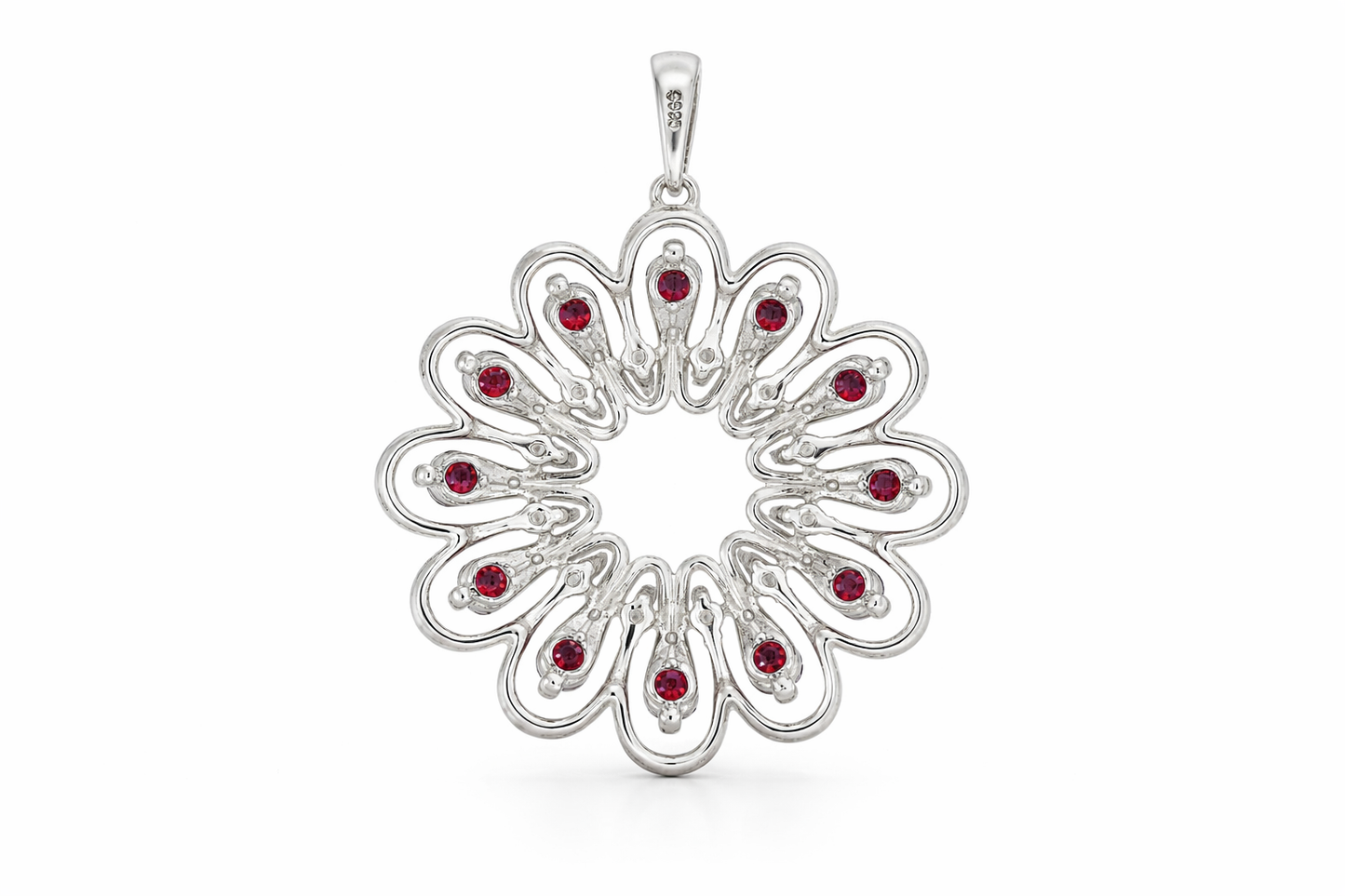 925 Sterling Silver Synthetic Ruby w-White Topaz Pendant- 3.00 cts