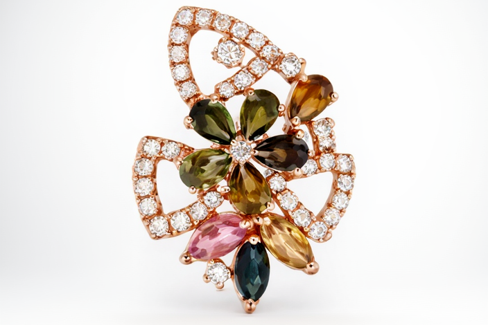 925 Vermeil Multicolor Tourmaline w-White Topaz Pendant-2.86 cts