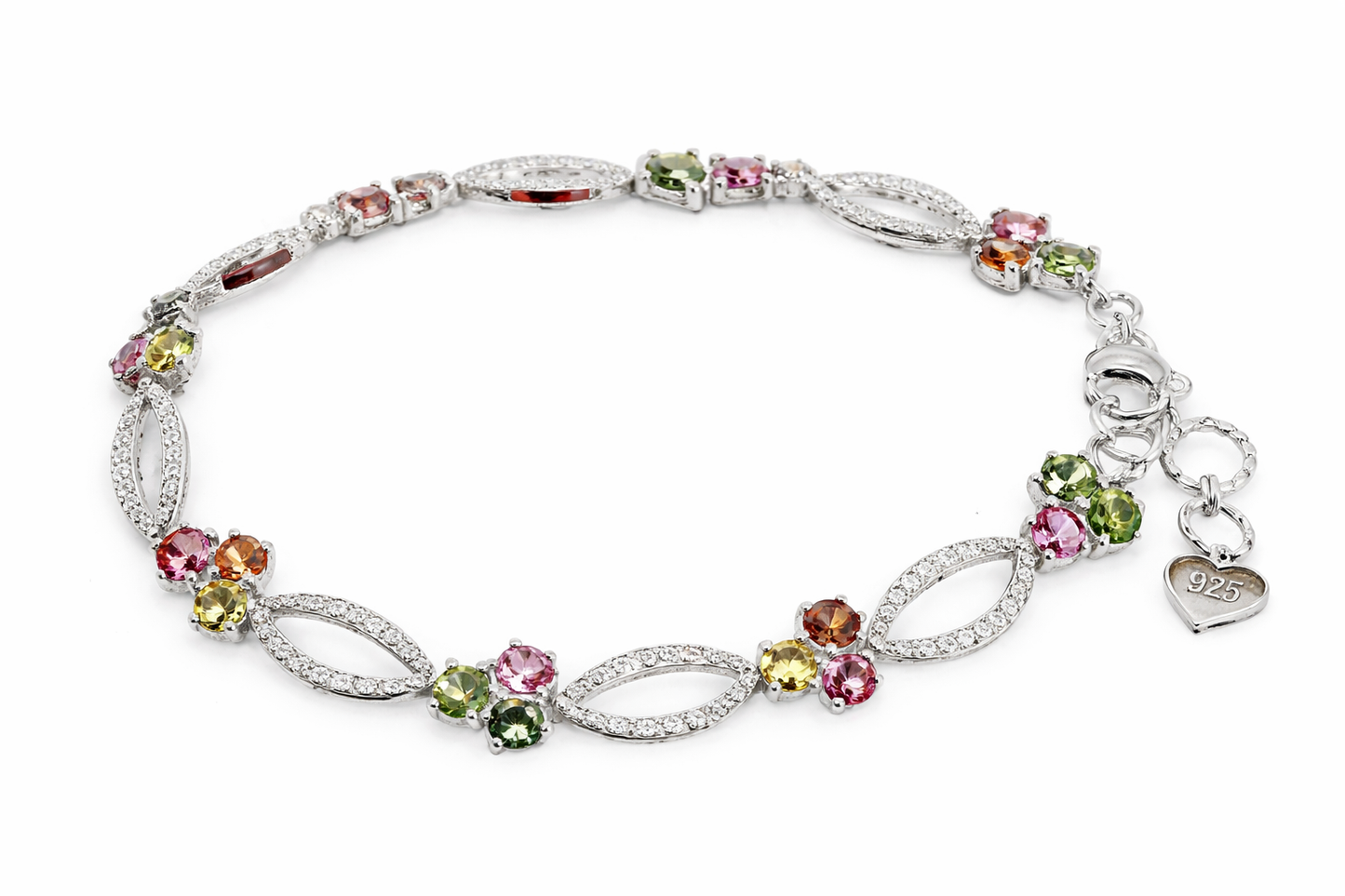 925 Multicolor Tourmaline - White Topaz Bracelet -7DOT29 cts