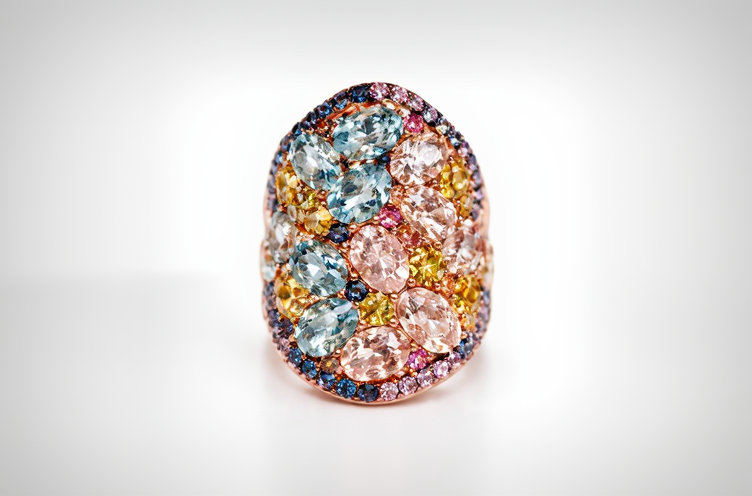 Morganite - Aquamarine - Sapphire Ring