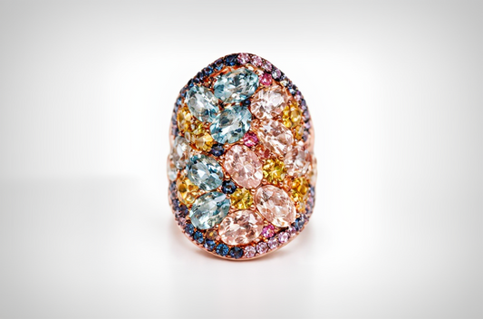 Morganite - Aquamarine - Sapphire Ring