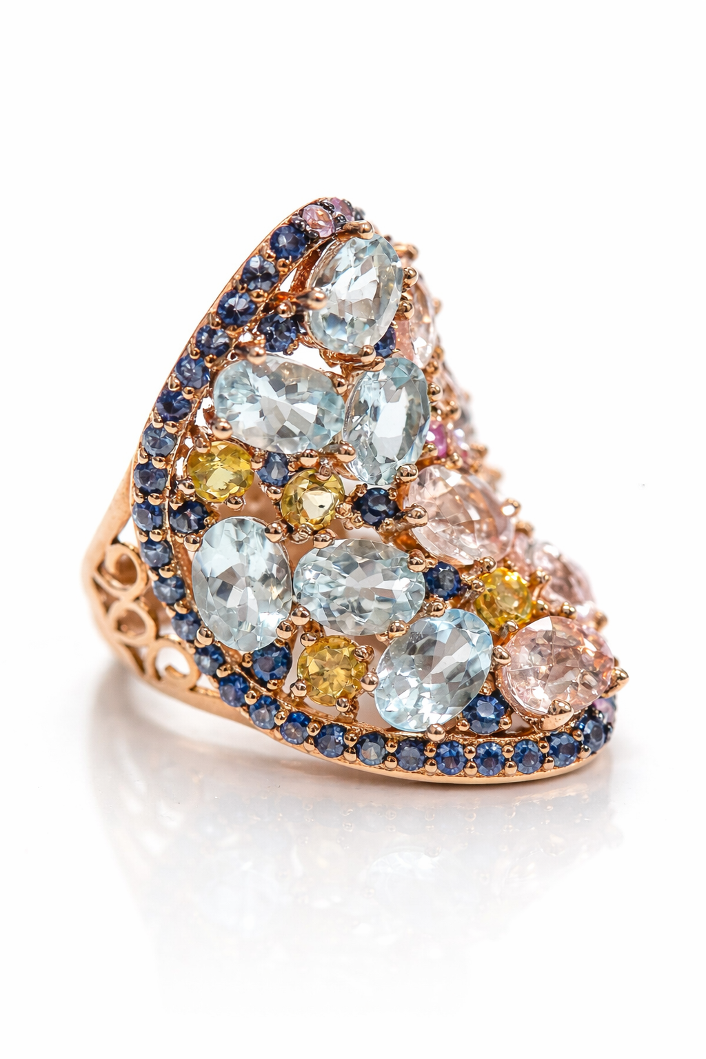 Morganite - Aquamarine - Sapphire Ring