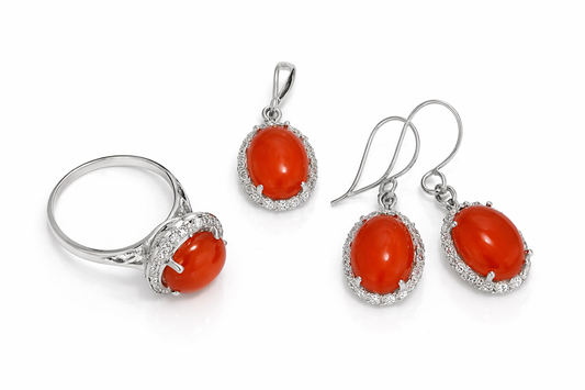 925 Orange Chalcedony - White Topaz Set -15DOT87 cts