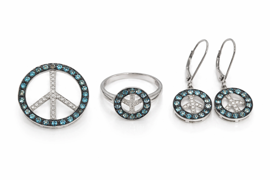 925 Sterling Silver Blue Topaz-White Topaz Ring-Earring-Pendant Set-3DOT22 cts