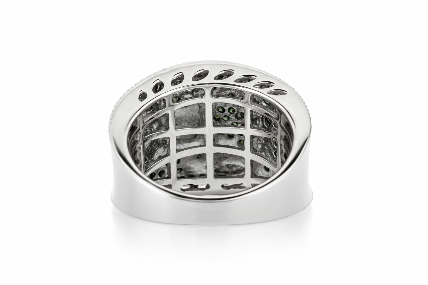 .925 Sterling Silver / Green And White Diamond Ring