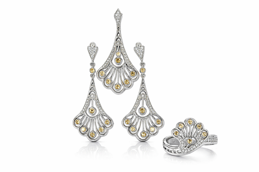 .925 Sterling Silver Citrine/White Topaz Earring/Pendant/Ring( 1.35 cts)