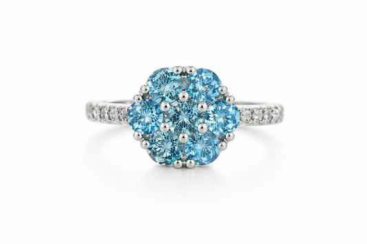 925 Blue Topaz - White Topaz Ring & Earring Set - 13DOT76 cts