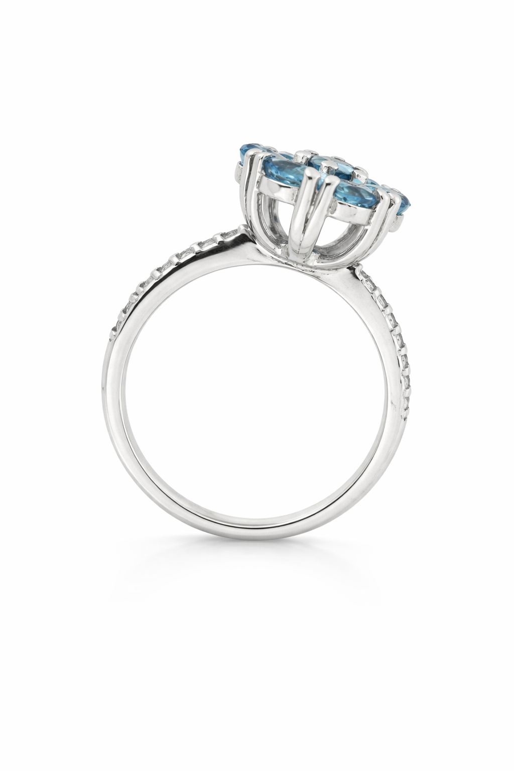 925 Blue Topaz - White Topaz Ring & Earring Set - 13.76 cts