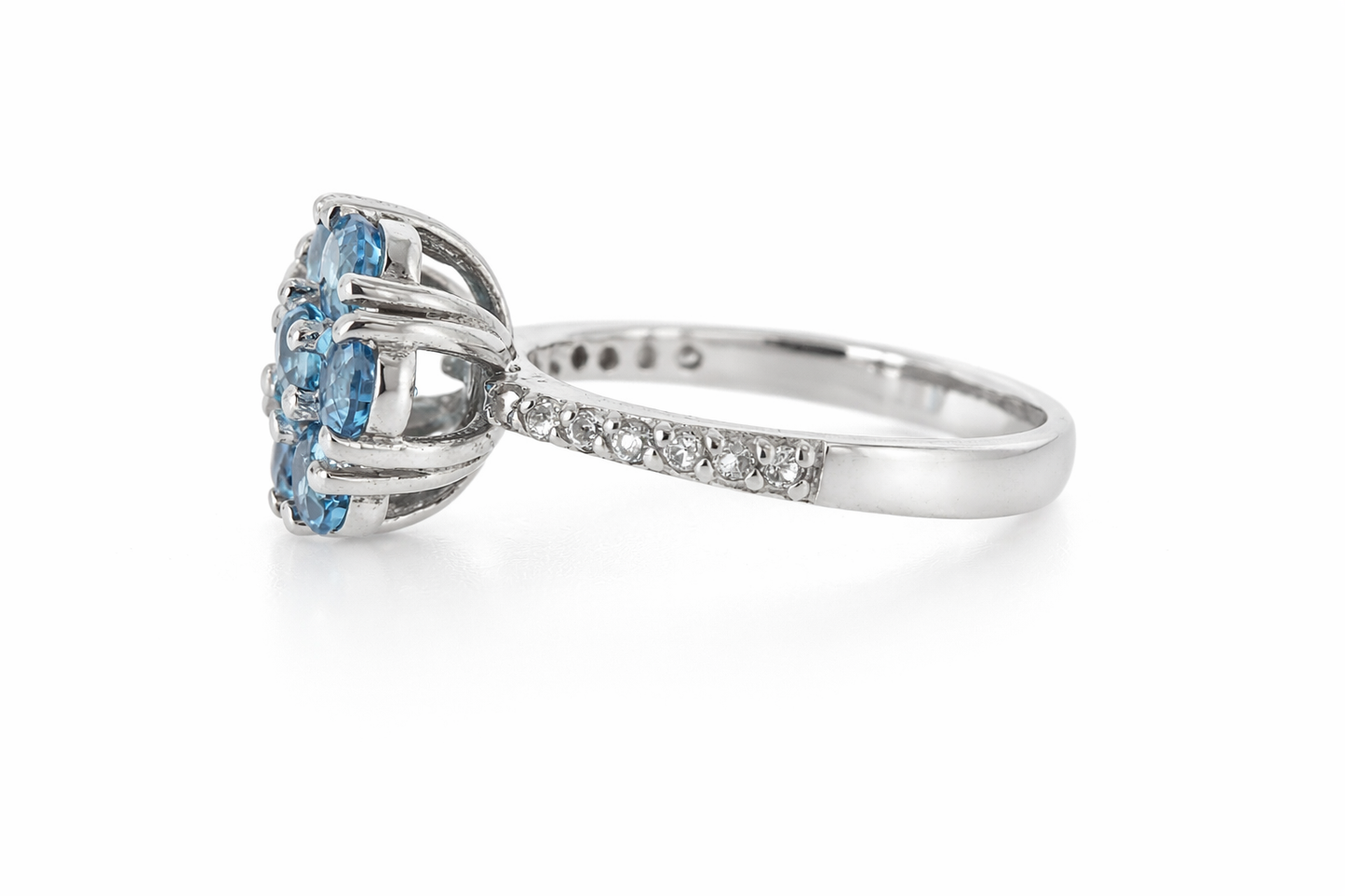 925 Blue Topaz - White Topaz Ring & Earring Set - 13.76 cts
