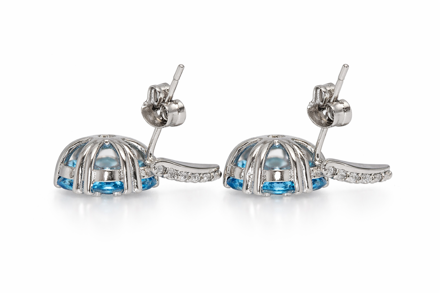 925 Blue Topaz - White Topaz Ring & Earring Set - 13.76 cts