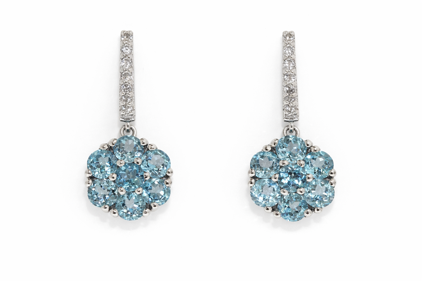 925 Blue Topaz - White Topaz Ring & Earring Set - 13.76 cts