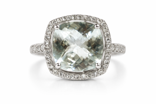 Aquamarine / White Sapphire / Silver Ring