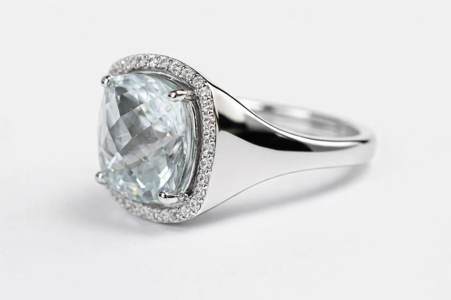 Aquamarine / White Sapphire / Silver Ring