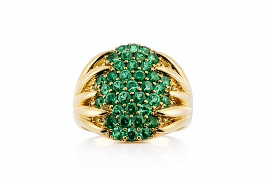 925 Yellow Vermeil w - Green Cubic Zirconia Ring