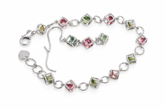 .925 Sterling Silver Colors of Tourmaline Earring / Bracelet (7.65 cts)
