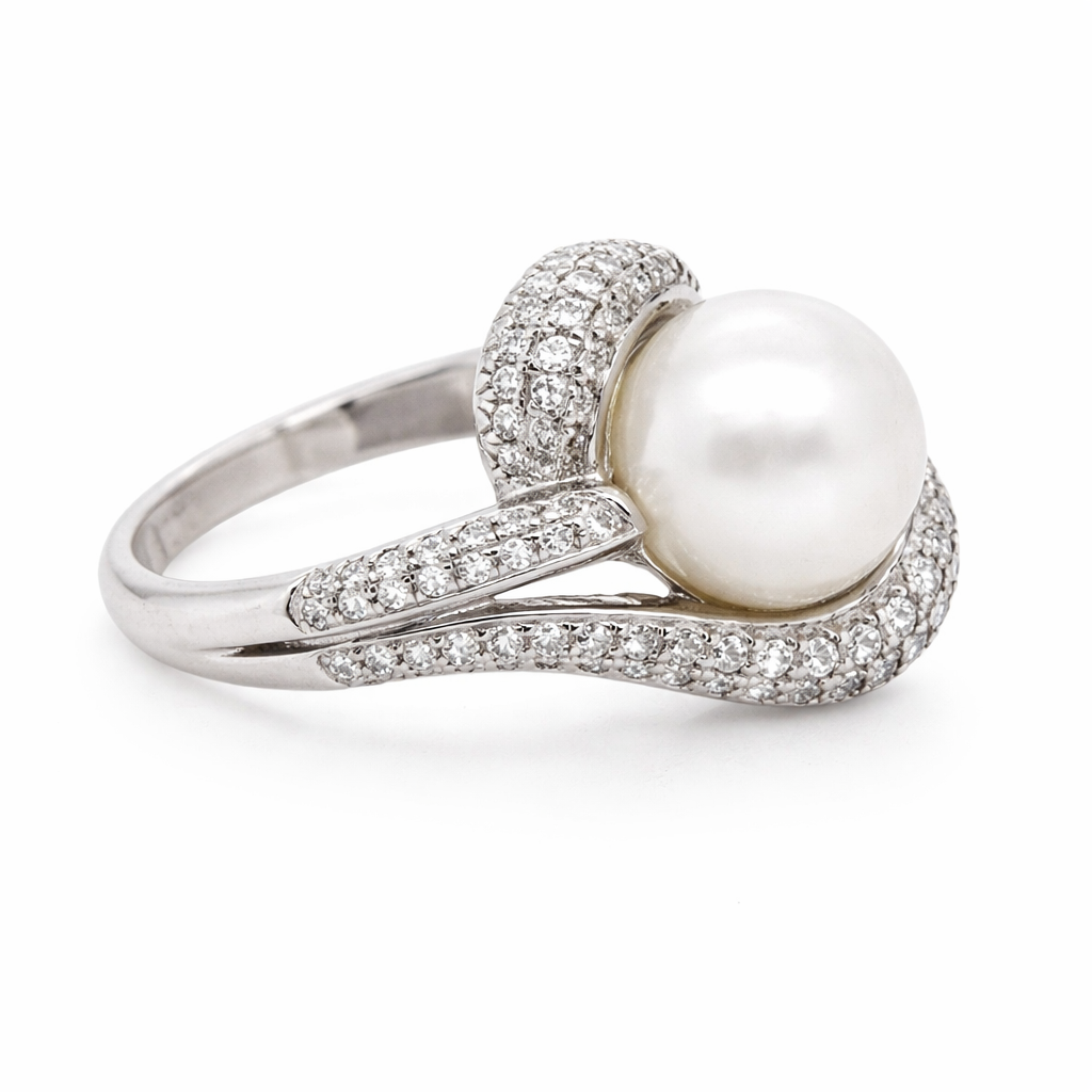 925 SS Pearl - White Topaz Ring - 7DOT26 cts