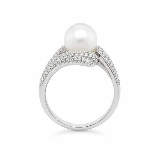925 SS Pearl - White Topaz Ring - 7DOT26 cts